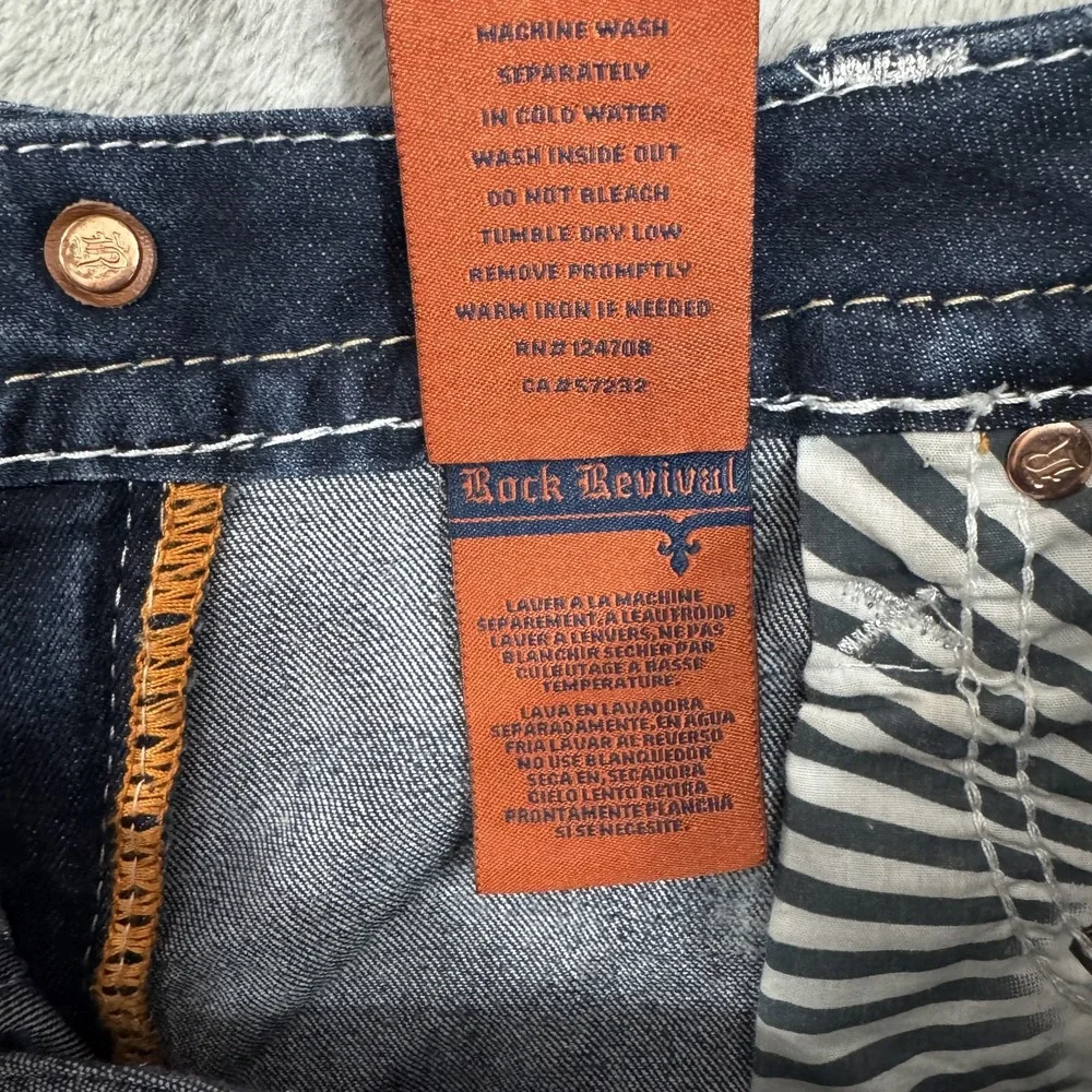 Rock Revival Sukie Shorts Women's 32 Cut Off Denim Fleur De Lis Button Pockets